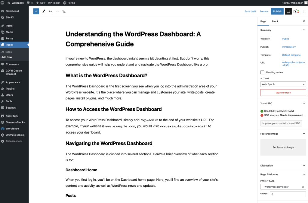 Wordpress Dashboard